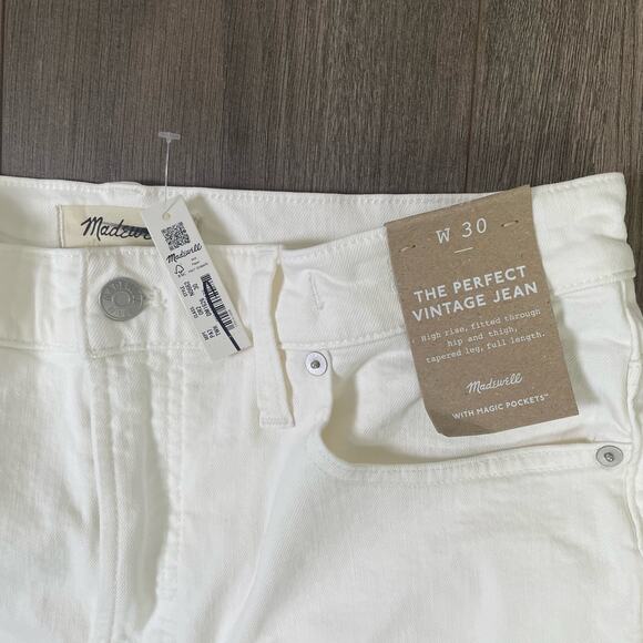 Madewell Perfect Vintage Tapered Leg Tile White Raw Hem Jeans US Women's 30 New - Picture 4 of 6